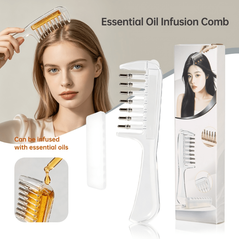 Hair Care Products - Transparenter Haarkamm mit ätherischem Öl-Applikator, wiederverwendbar,